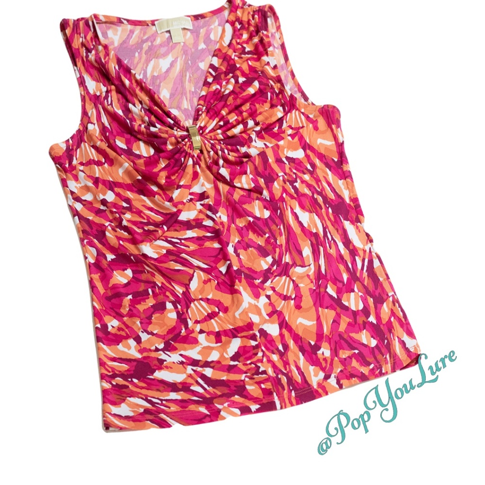 Michael Kors Sleeveless V Neck Multi Color Top
